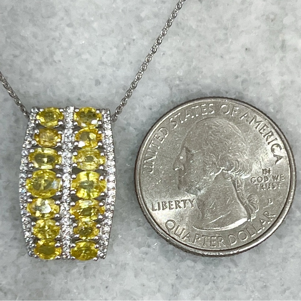 Madagascar Yellow Sapphire White Zircon Sterling Silver Pendant 20” Necklace - Picture 12 of 12